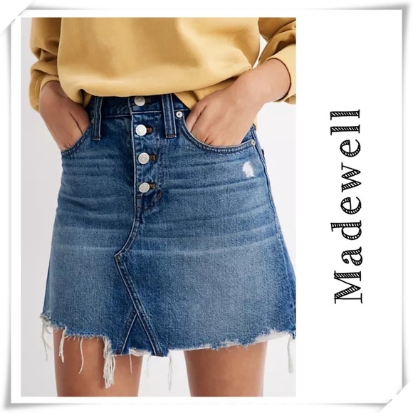Madewell Rigid Denim A-Line Mini Skirt Button Fly - Picture 1 of 9